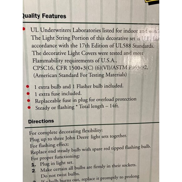 John Deere Special Edition Decorative Light Set For Patio Party Holiday - Picture 10 of 11